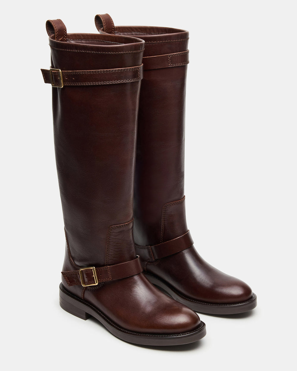 SADY Brown Leather Knee-High Rounded Toe Women's Boot