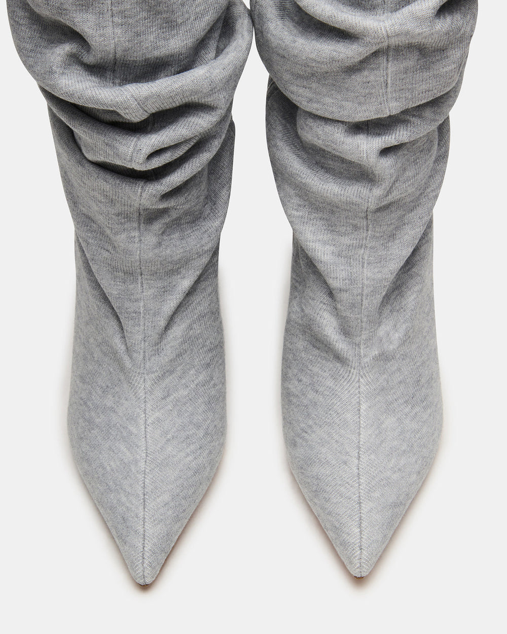 DISTORTION Grey Fabric Pointed-Toe Scrunched Knee-High Wedge Women's Boot