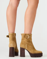 SUMMIT Olive Suede Platform Lug Block Heel Women's Ankle Boot