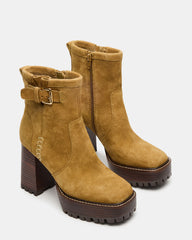 SUMMIT Olive Suede Platform Lug Block Heel Women's Ankle Boot