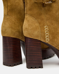 SUMMIT Olive Suede Platform Lug Block Heel Women's Ankle Boot