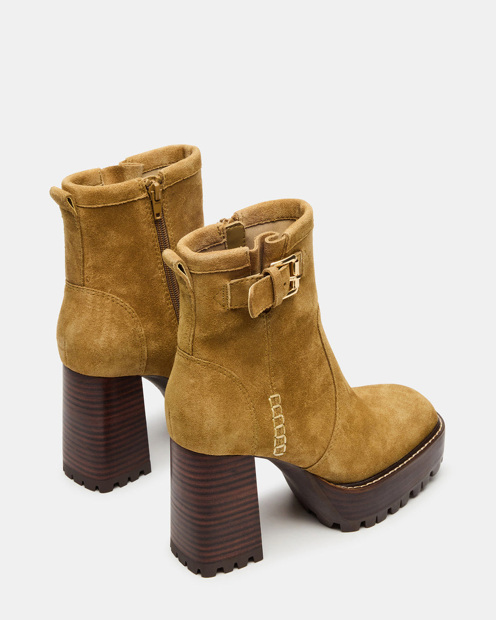 SUMMIT Olive Suede Platform Lug Block Heel Women's Ankle Boot