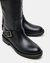 SADY Black Leather Knee-High Rounded Toe Women's Boot