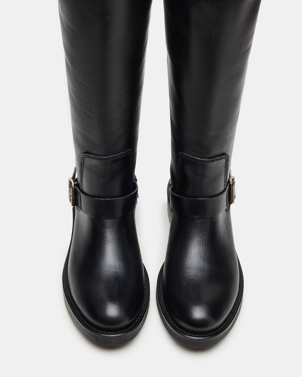 SADY Black Leather Knee-High Rounded Toe Women's Boot
