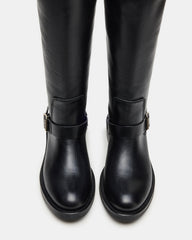 SADY Black Leather Knee-High Rounded Toe Women's Boot