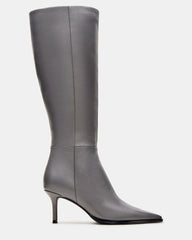 LINGO Grey Leather Pointed-Toe Knee-High Women's Boot