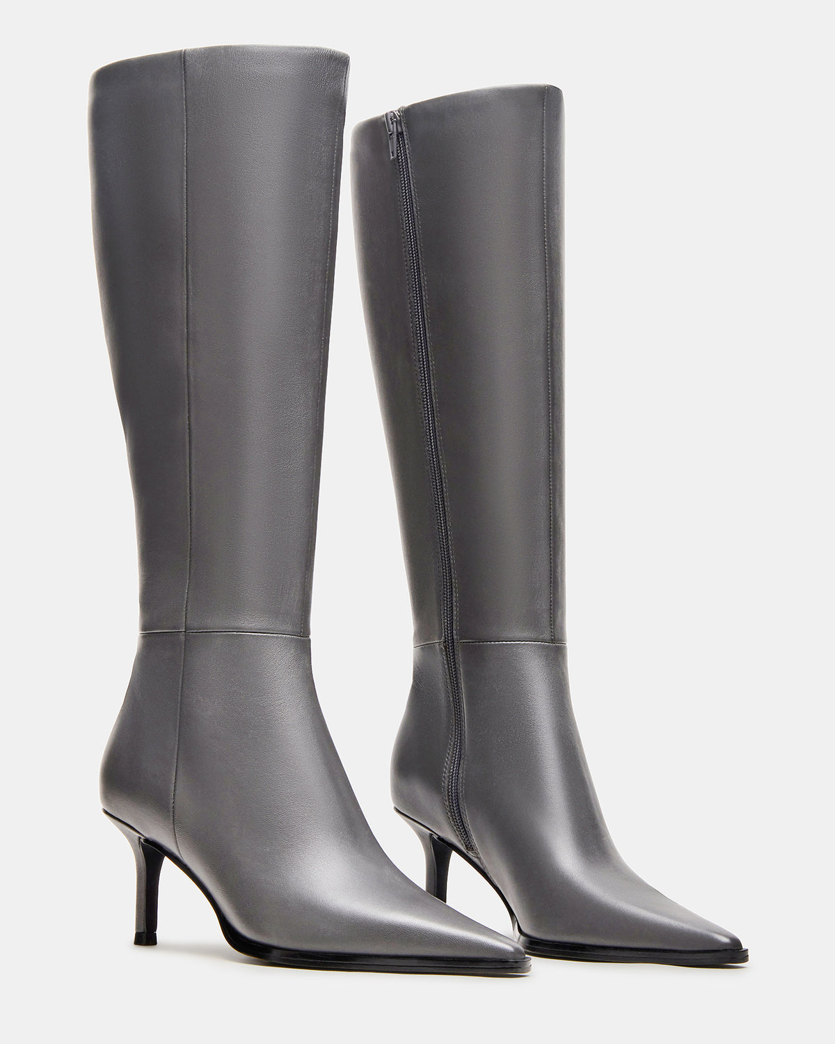 LINGO Grey Leather Pointed-Toe Knee-High Women's Boot