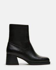LATCHES Black Leather Square-Toe Block Heel Women's Ankle Boot