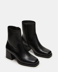 LATCHES Black Leather Square-Toe Block Heel Women's Ankle Boot