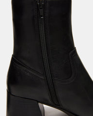 LATCHES Black Leather Square-Toe Block Heel Women's Ankle Boot