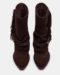 ANSEL Brown Suede Pointed-Toe Fold-Over Cuffed Women's Ankle Boot