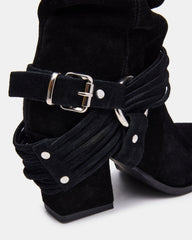 LAUPER Black Pointed-Toe Heeled Buckle Women's Ankle Boot
