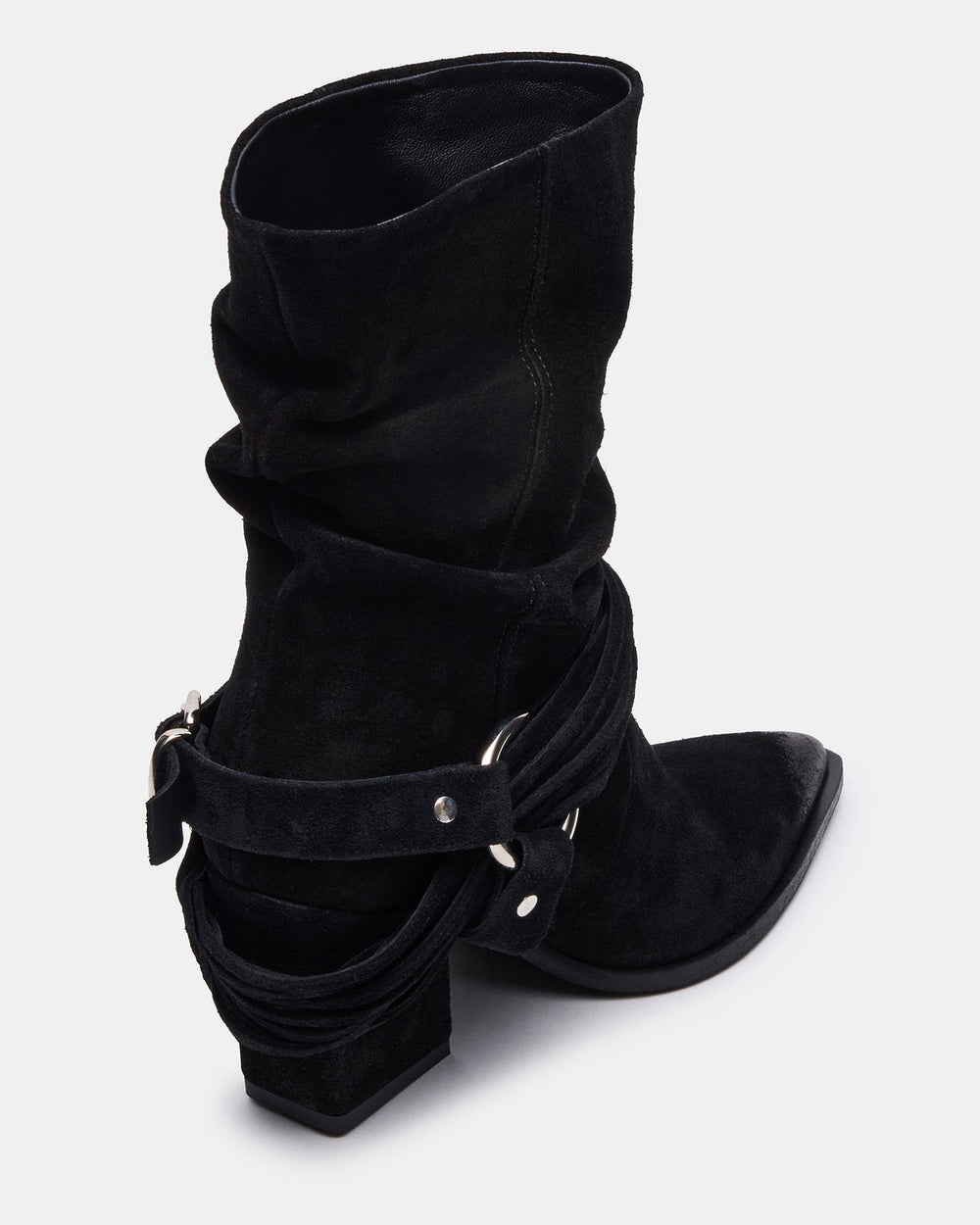 LAUPER Black Pointed-Toe Heeled Buckle Women's Ankle Boot