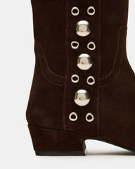 DINGO Brown Suede Studs Knee-High Square-Toe Women's Boot