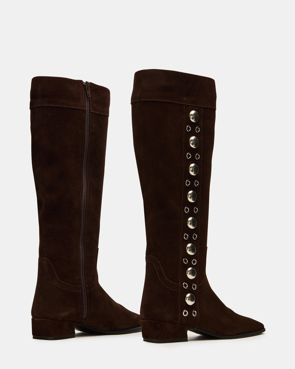DINGO Brown Suede Studs Knee-High Square-Toe Women's Boot