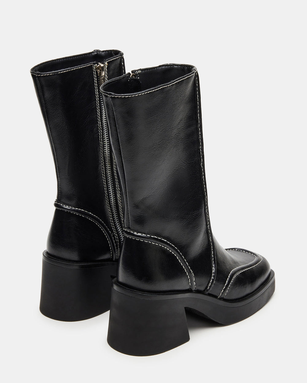 ALTER Black Patent Square-Toe Platform Block Heel Women's Ankle Boot