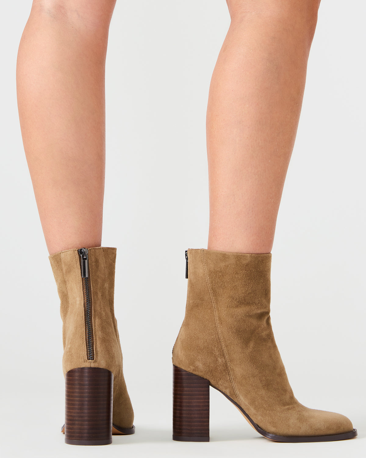 OBSESSION Taupe Suede Rounded Toe Block Heel Women's Ankle Boot