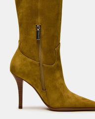 WESCOT Olive Suede Square-Toe Knee-High Heeled Women's Boot