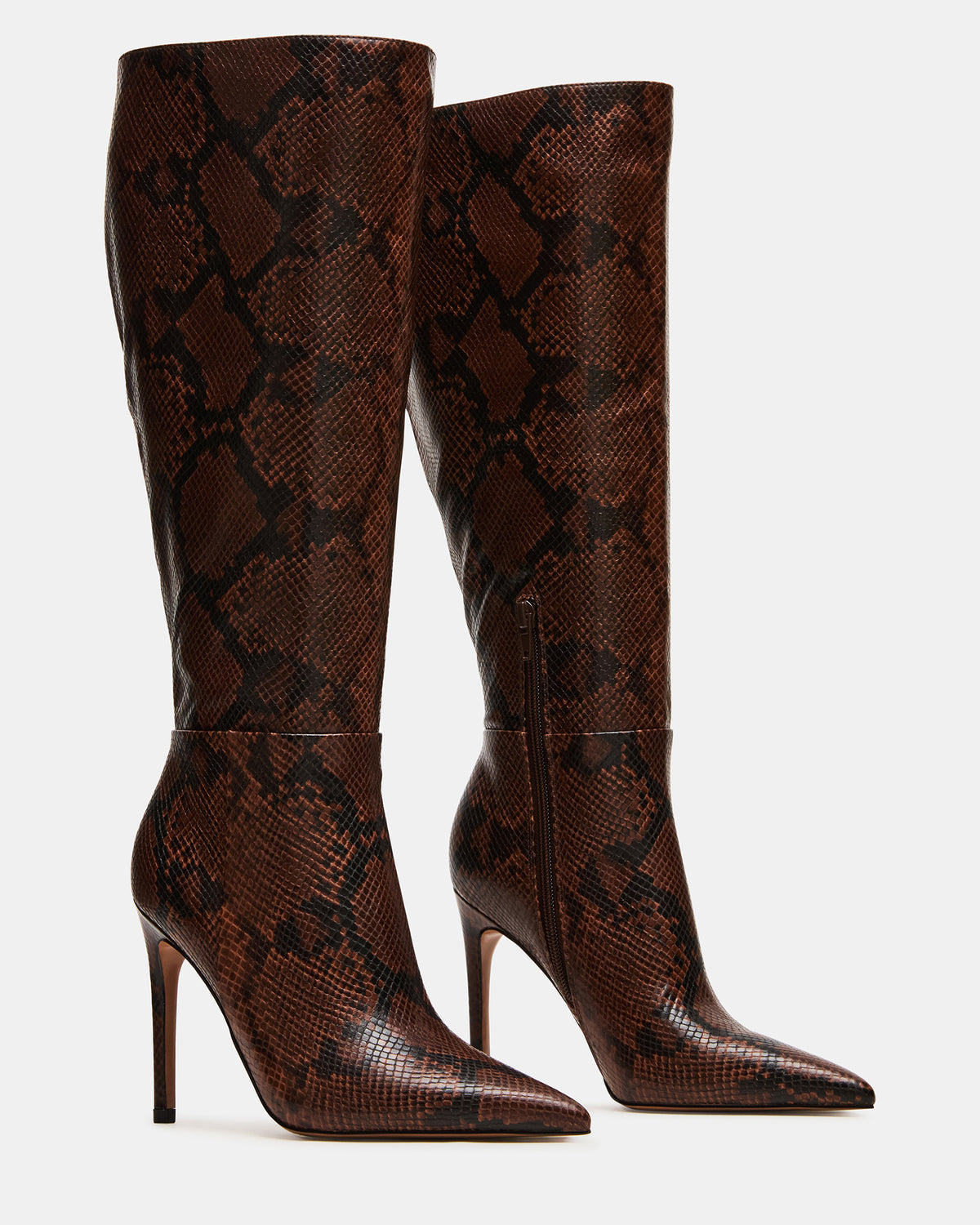 NITRO Brown Snake Wife Calf Pointed-Toe Stiletto Heel Knee-High Women's Boots