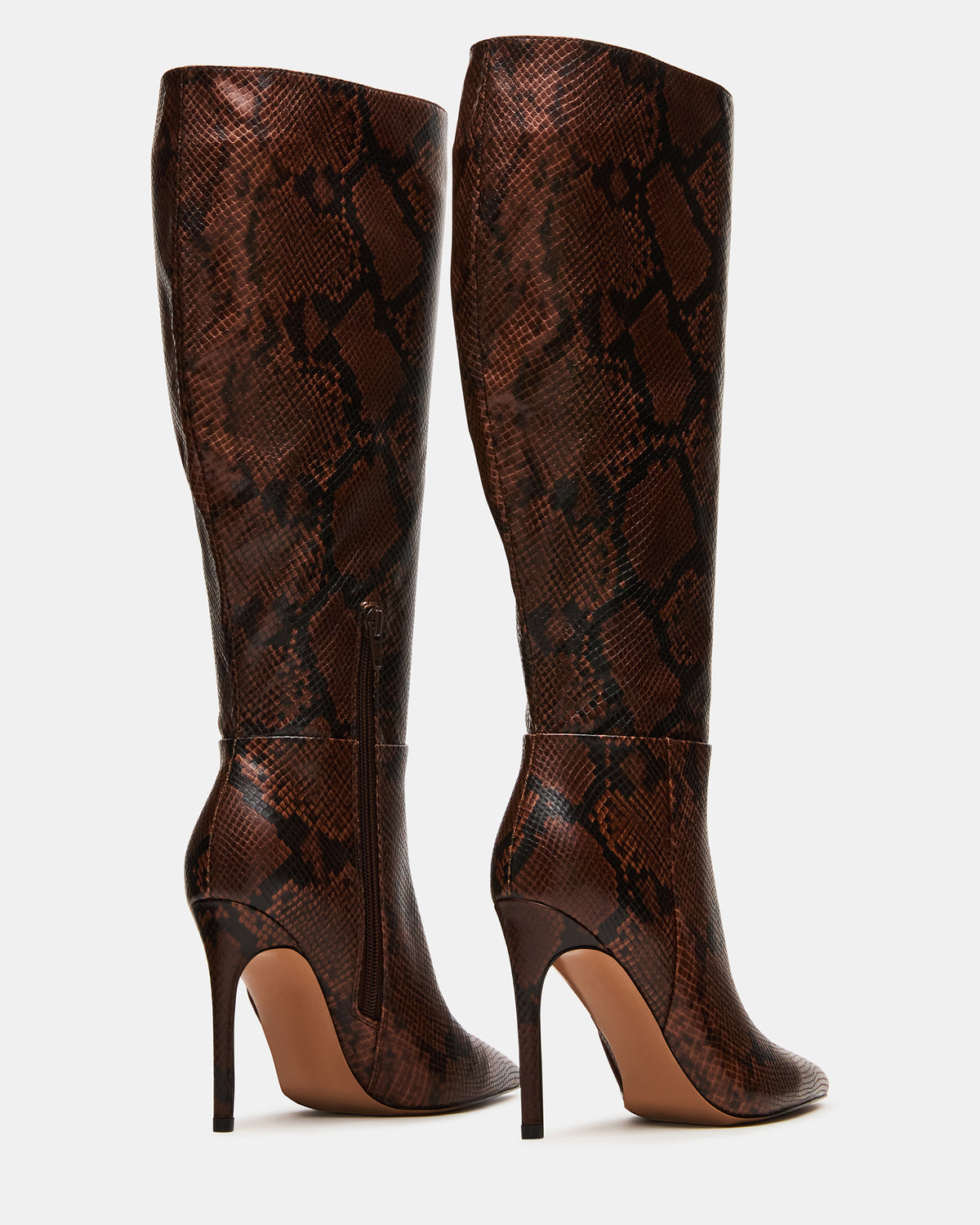 NITRO Brown Snake Wife Calf Pointed-Toe Stiletto Heel Knee-High Women's Boots