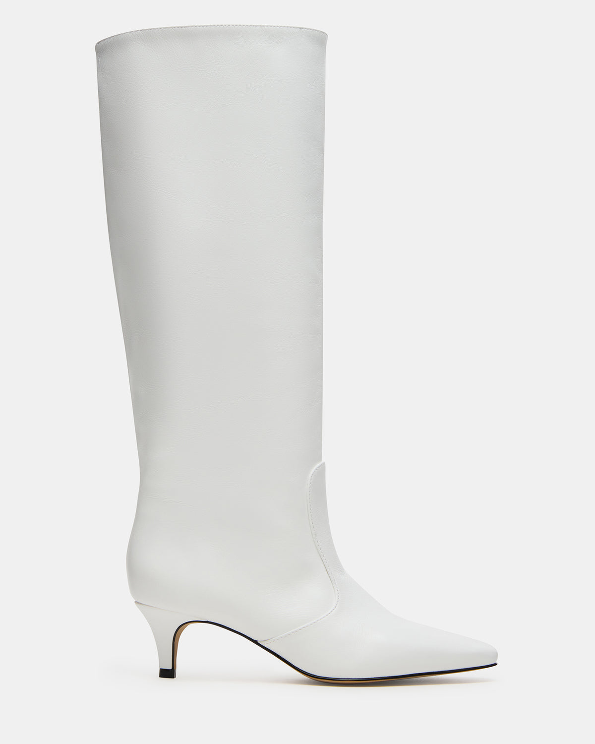 LANDER White Leather Knee-High Kitten Heel Women's Boot