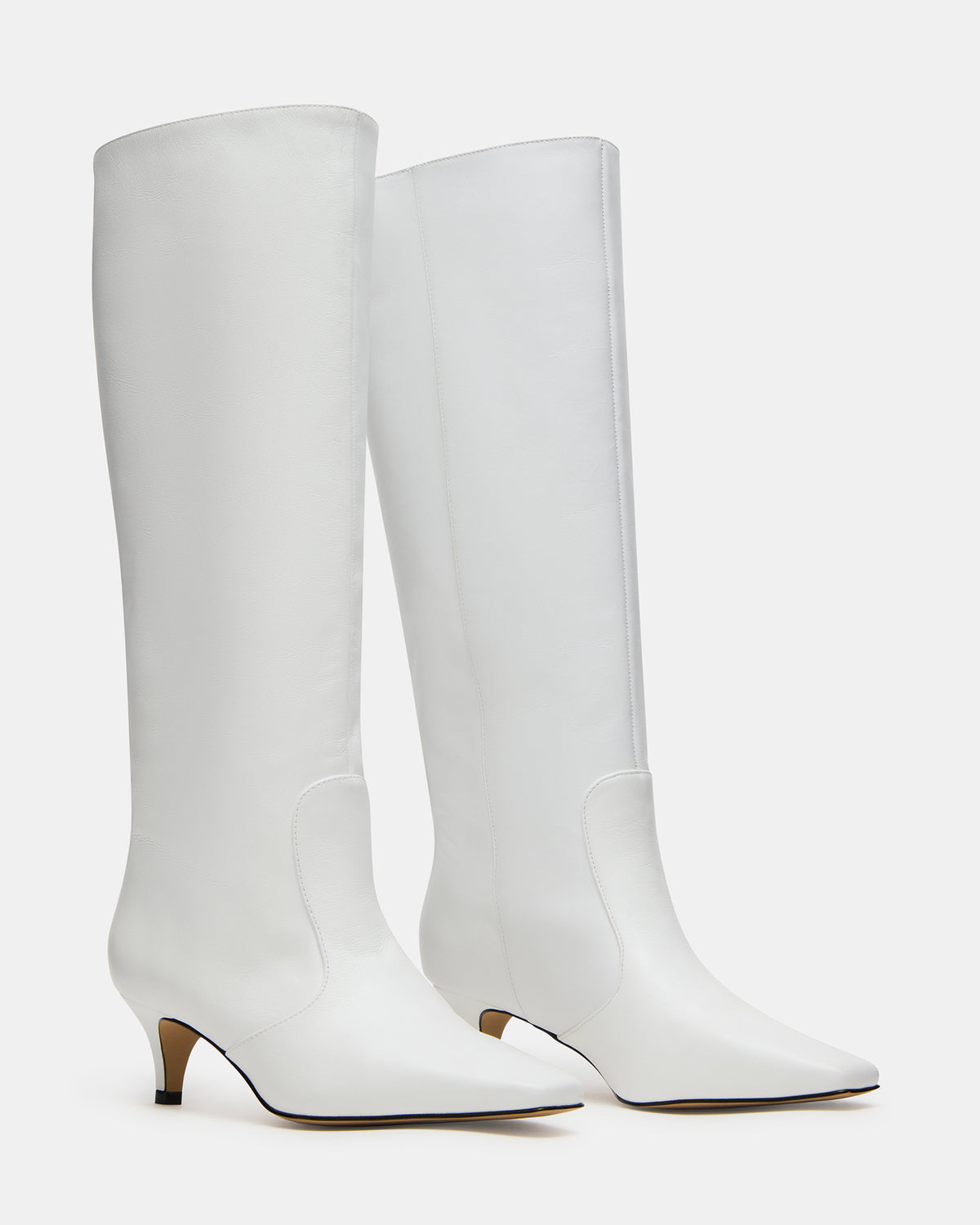 LANDER White Leather Knee-High Kitten Heel Women's Boot