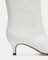LANDER White Leather Knee-High Kitten Heel Women's Boot