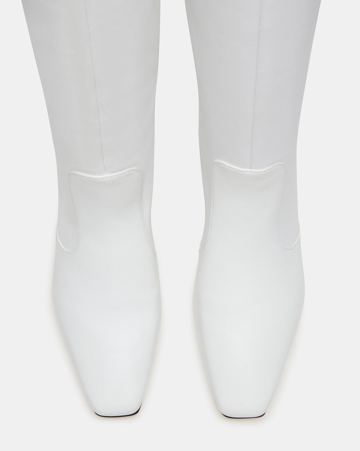 LANDER White Leather Knee-High Kitten Heel Women's Boot
