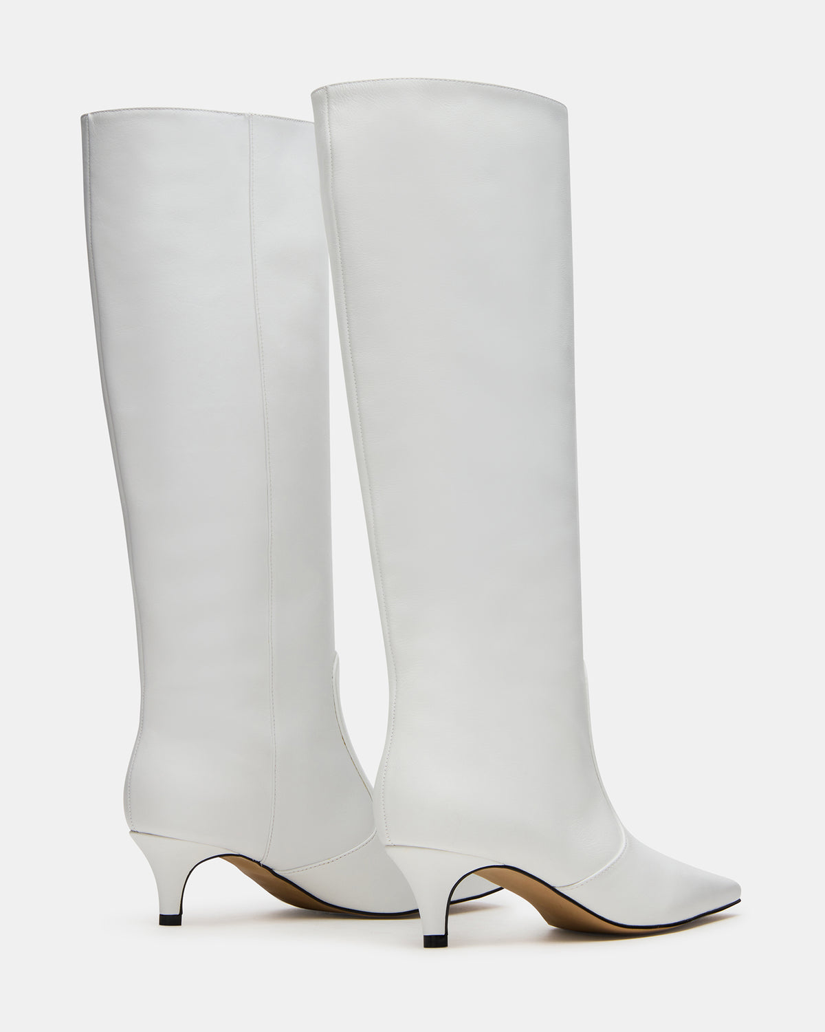 LANDER White Leather Knee-High Kitten Heel Women's Boot
