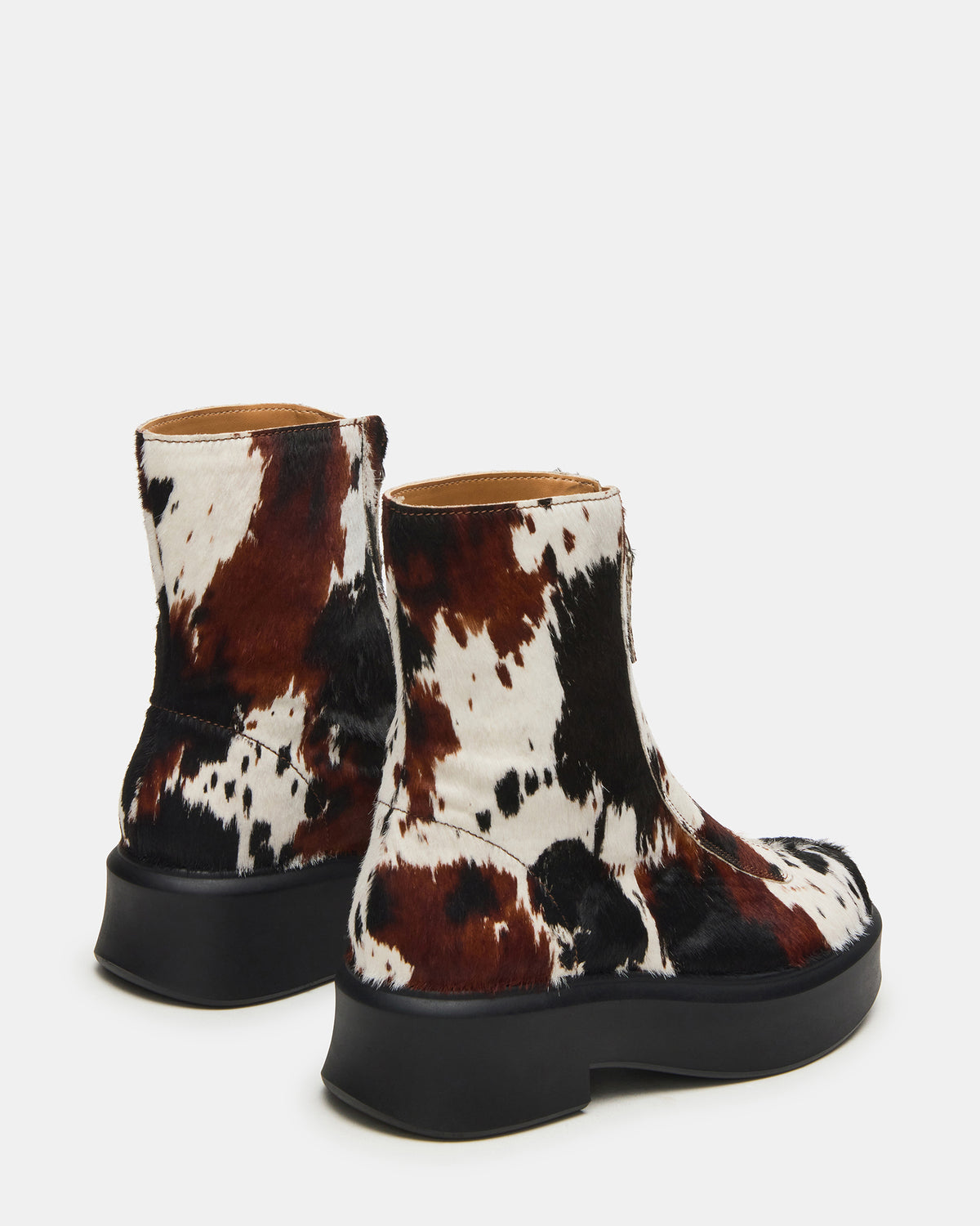 JONES Brown Cow Print Zipper Lug Women's Ankle Boot