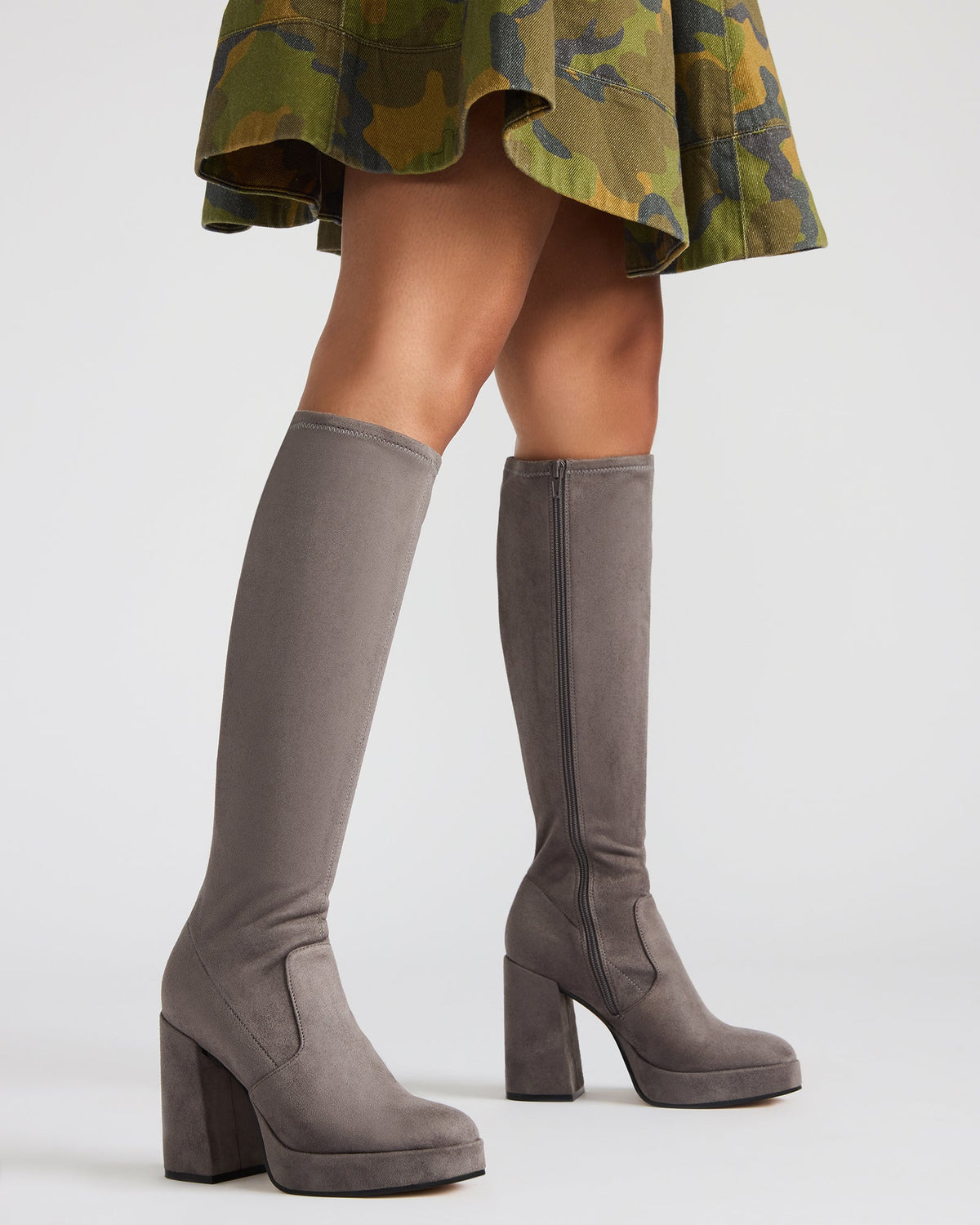 TWAIN Grey Knee-High Block Heel Women's Boot