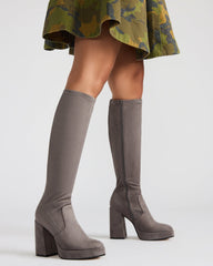 TWAIN Grey Knee-High Block Heel Women's Boot