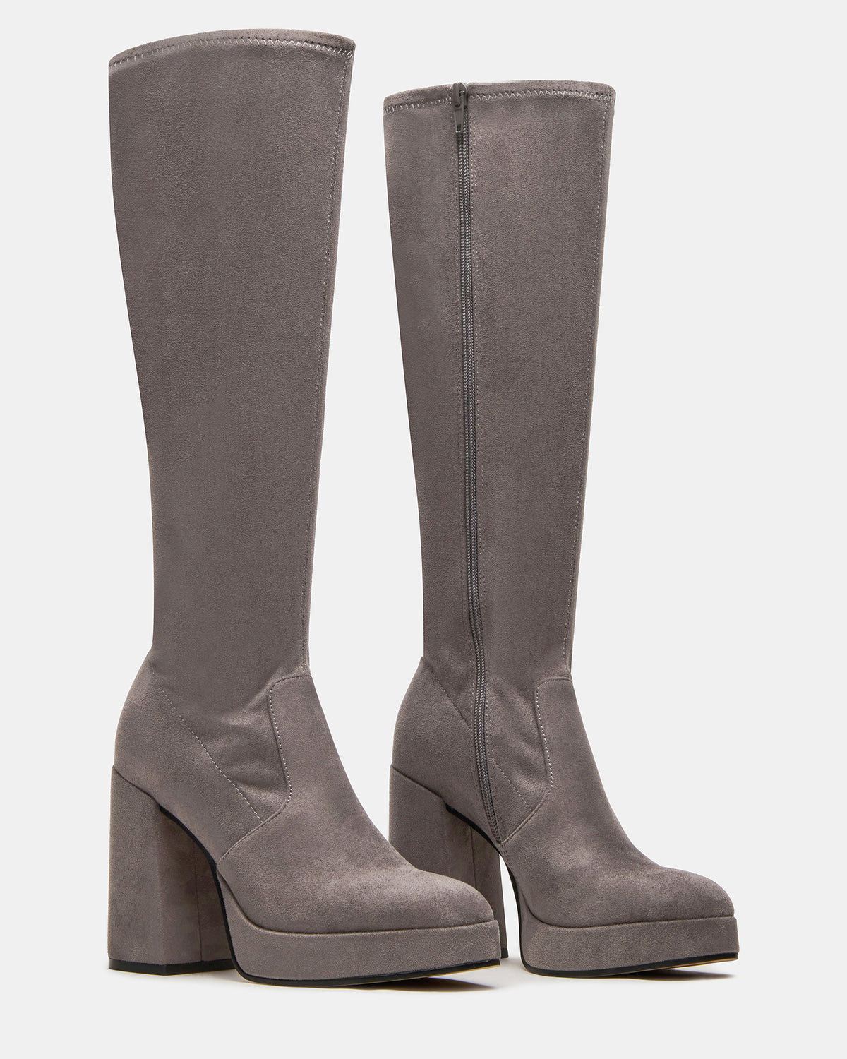 TWAIN Grey Knee-High Block Heel Women's Boot