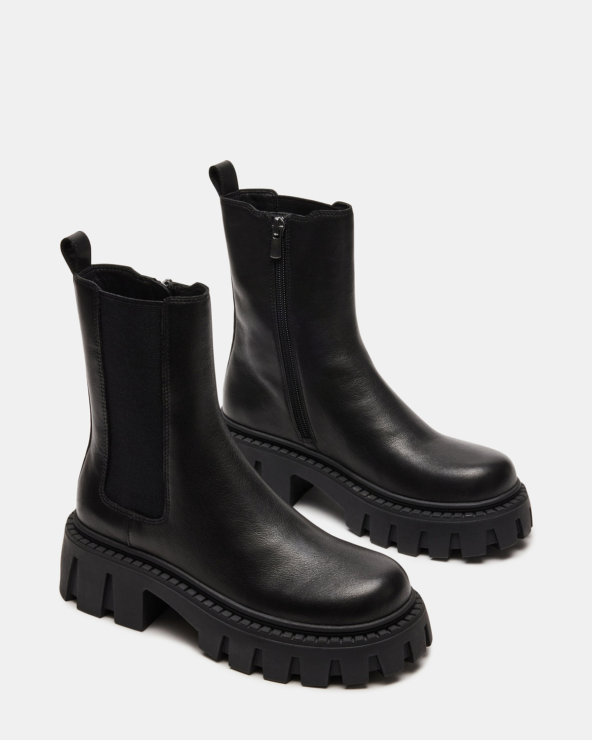 CHARGES Black Leather Platform Bootie | Women's Booties