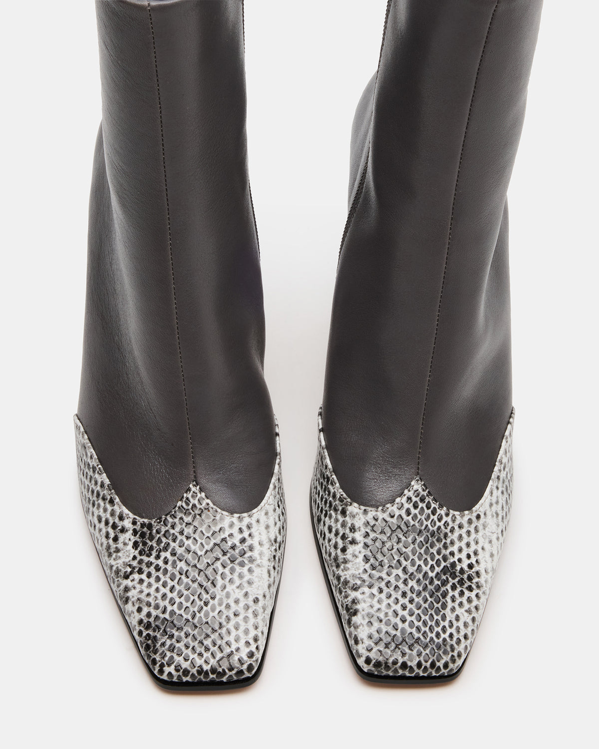 LYLE Grey Leather Square-Toe Heeled Women's Ankle Boot