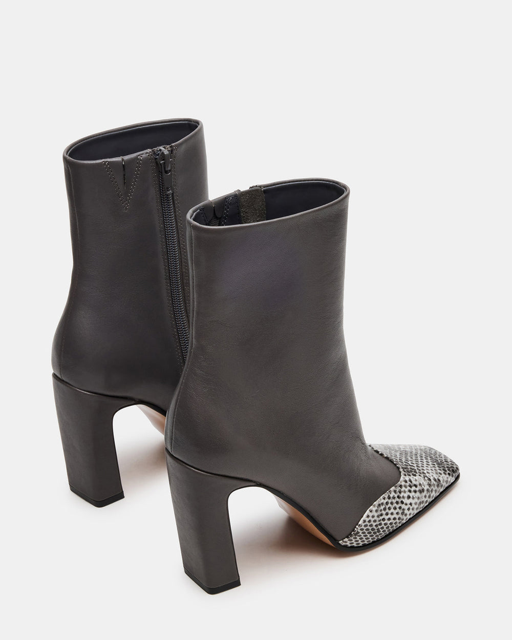 LYLE Grey Leather Square-Toe Heeled Women's Ankle Boot
