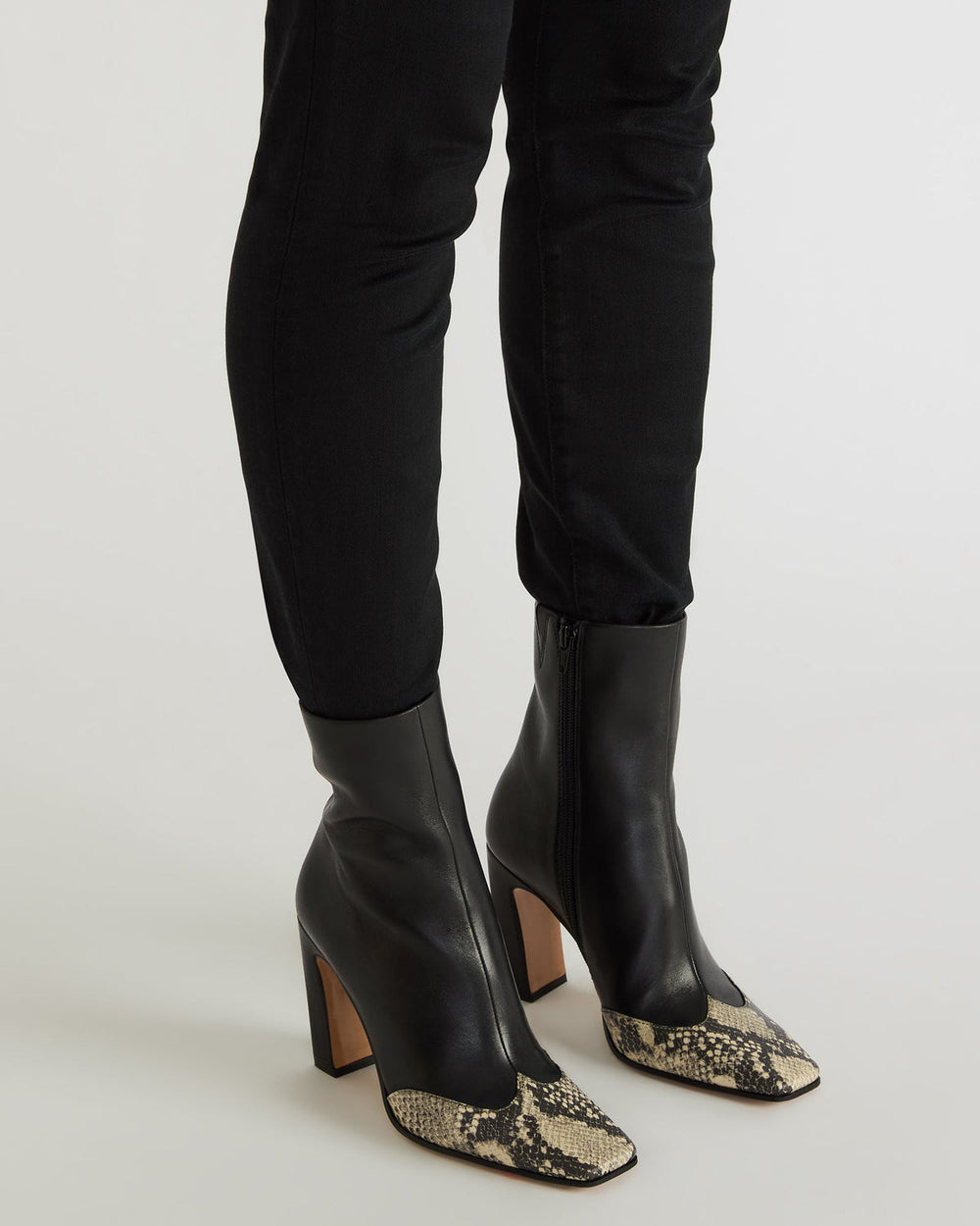 LYLE Grey Leather Square-Toe Heeled Women's Ankle Boot