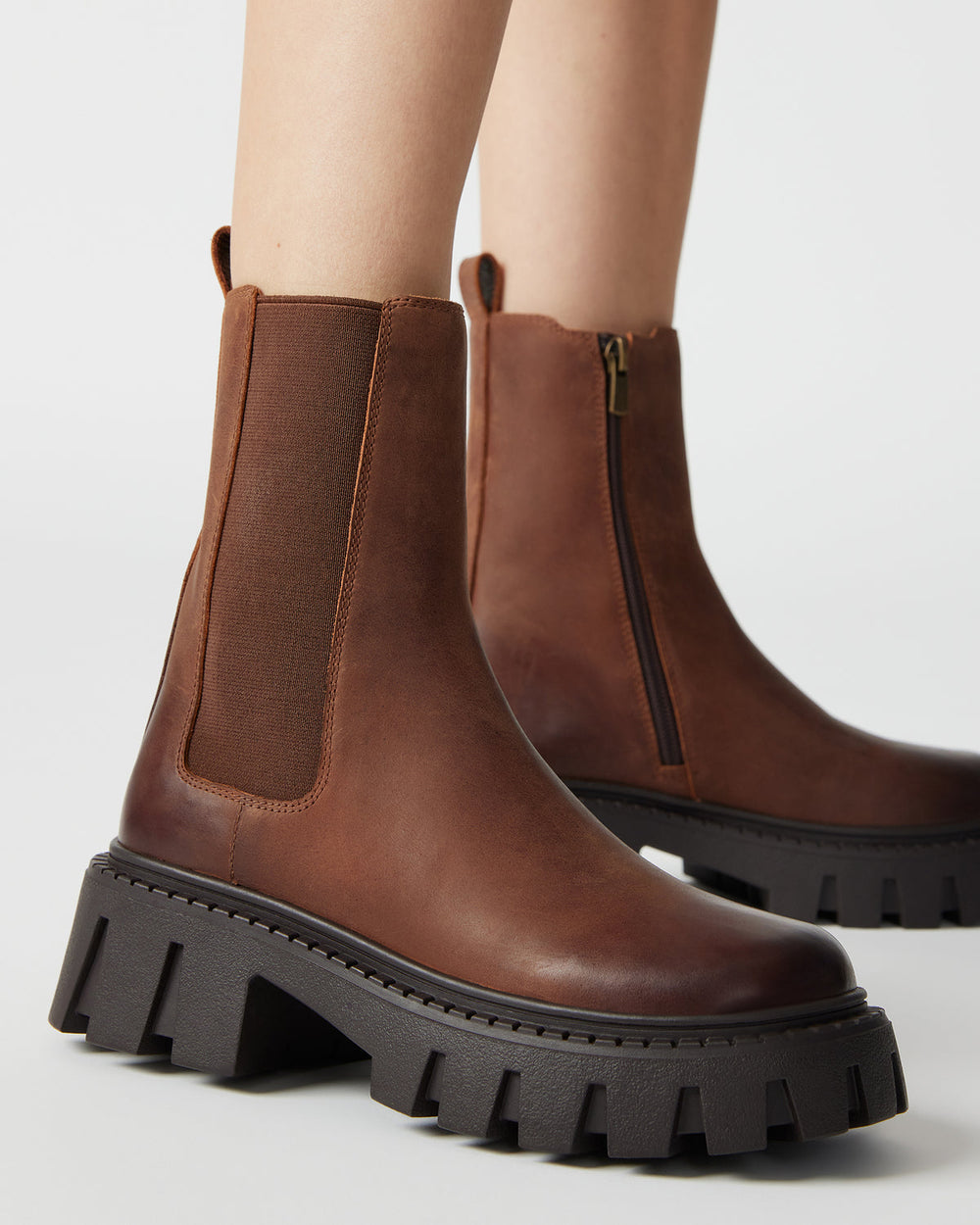 CHARGES Brown Distressed Platform Bootie | Women's Booties