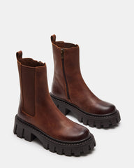 CHARGES Brown Distressed Platform Bootie | Women's Booties