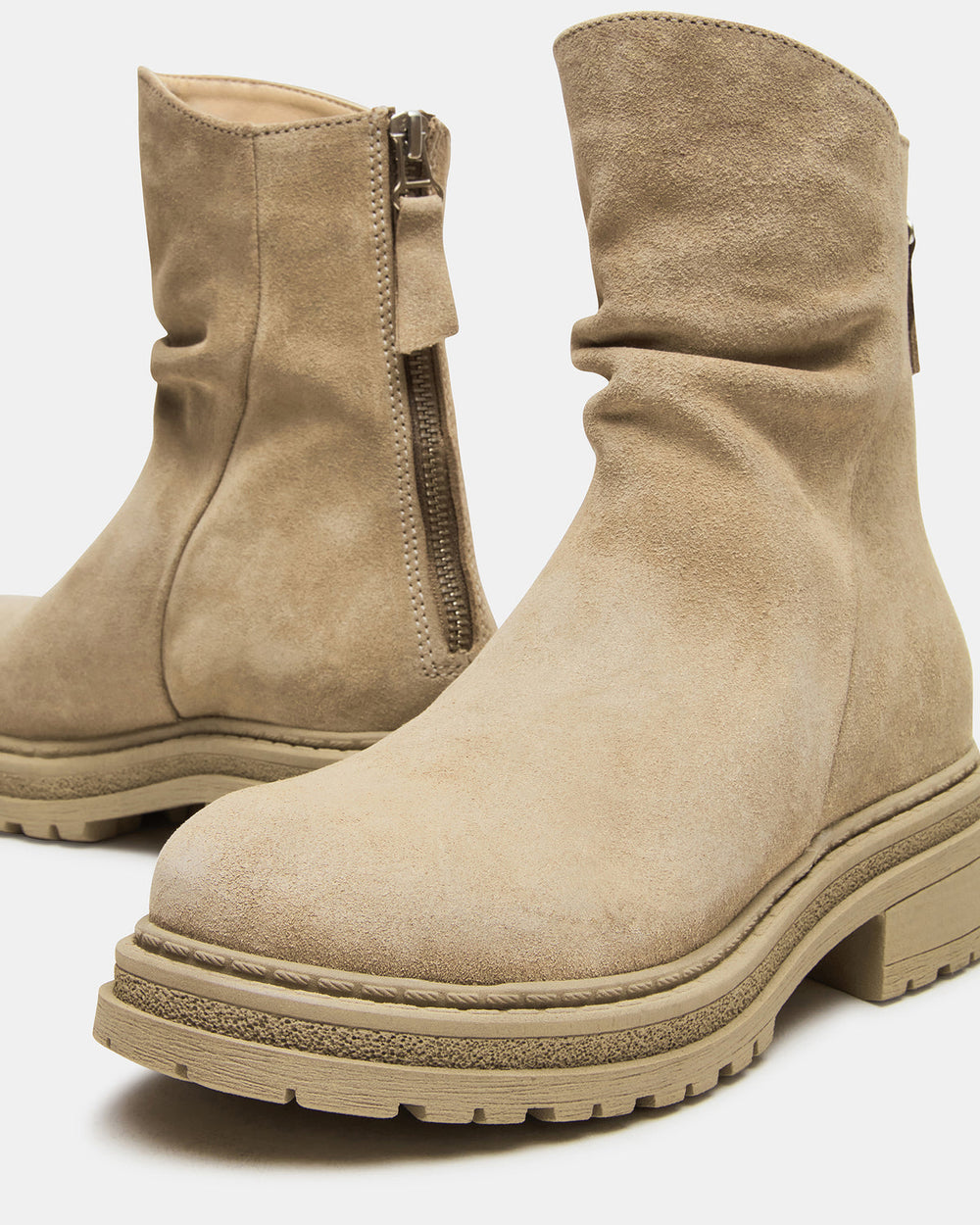 ESSENTIAL Taupe Suede Scrunched Ankle Boot | Women's Booties