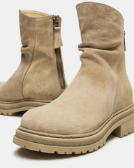 ESSENTIAL Taupe Suede Scrunched Ankle Boot | Women's Booties