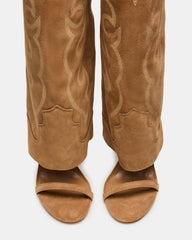 RAVINE Western Tan Suede Knee-High Cuffed Stiletto Heel Women's Boot