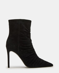 TEASE Black Suede Ruched Pointed Toe Ankle Boot | Women's Booties