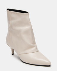SHINER White Leather Pointed-Toe Kitten Heel Women's Ankle Boot