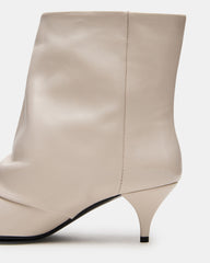 SHINER White Leather Pointed-Toe Kitten Heel Women's Ankle Boot