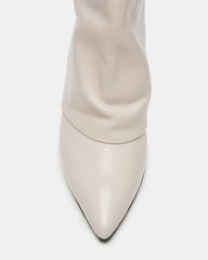 SHINER White Leather Pointed-Toe Kitten Heel Women's Ankle Boot