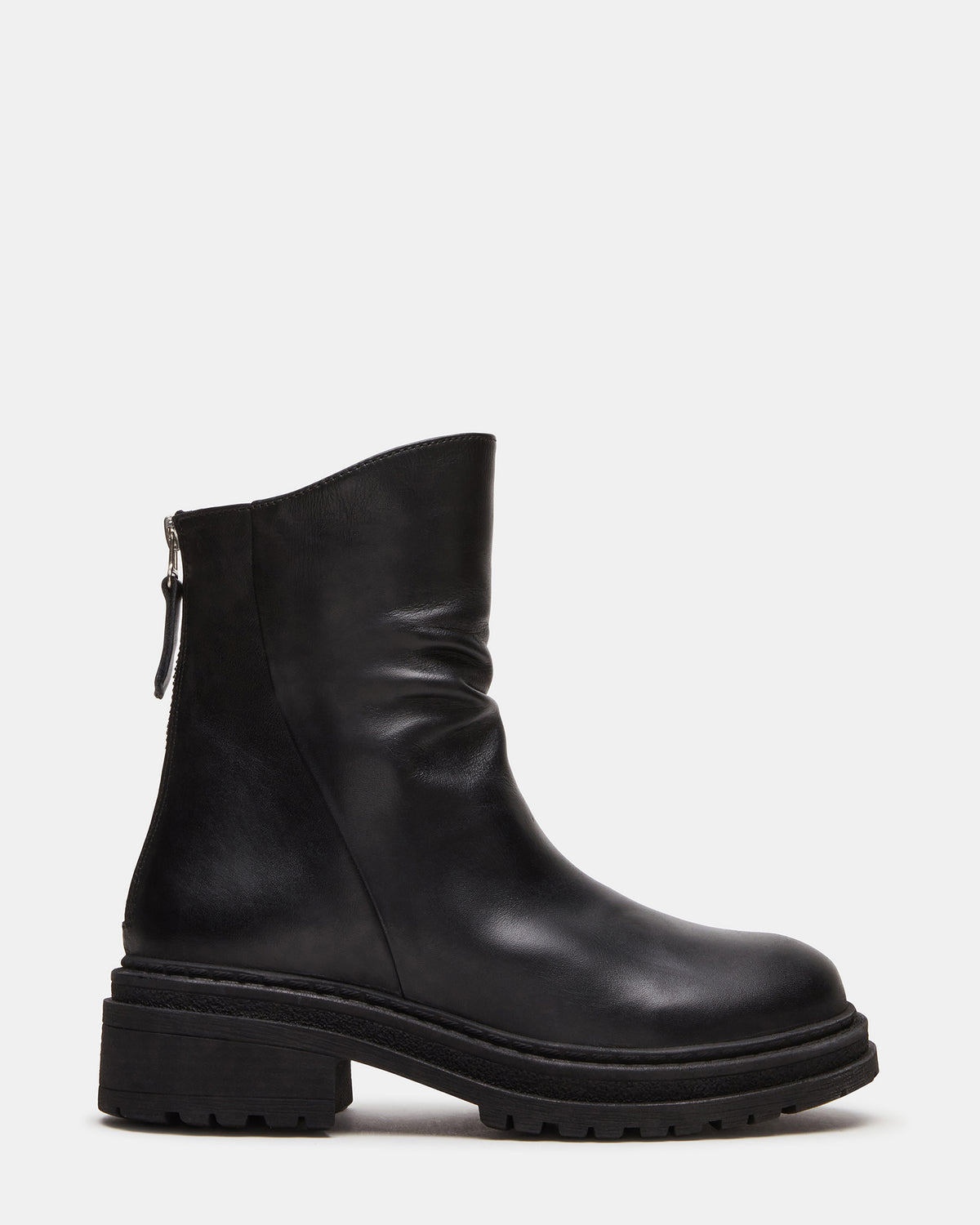 ESSENTIAL Black Leather Scrunched Ankle Boot | Women's Booties