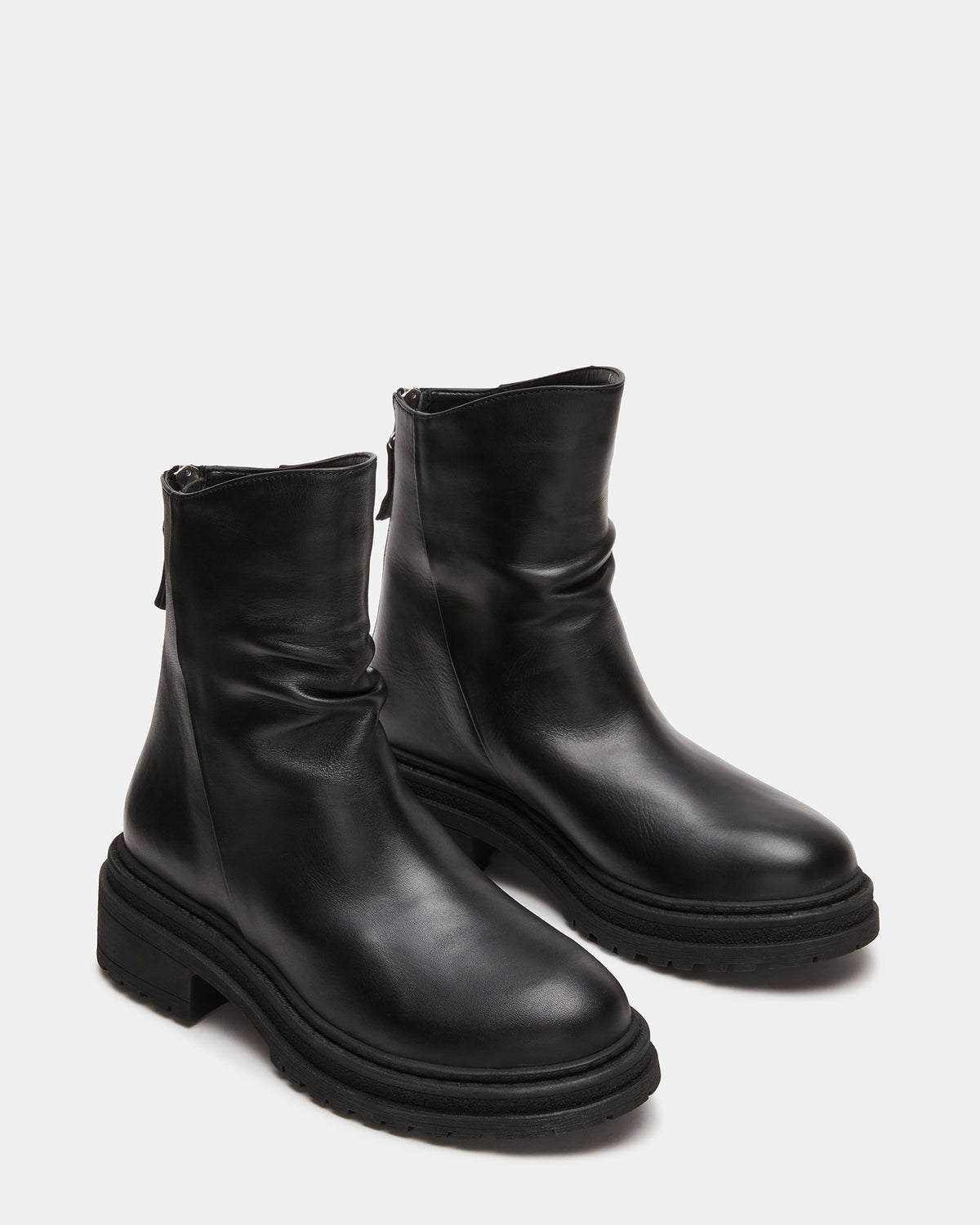 ESSENTIAL Black Leather Scrunched Ankle Boot | Women's Booties