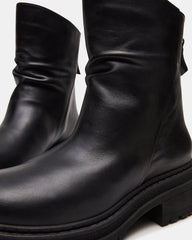 ESSENTIAL Black Leather Scrunched Ankle Boot | Women's Booties