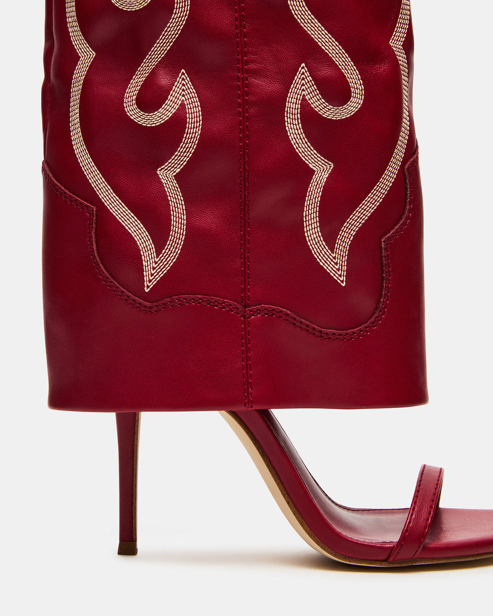 RAVINE Western Red Knee-High Cuffed Stiletto Heel Women's Boot